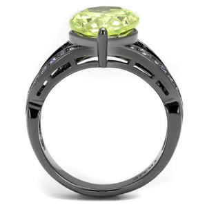 TK2997 - IP Light Black  (IP Gun) Stainless Steel Ring with AAA Grade CZ  in Apple Green color