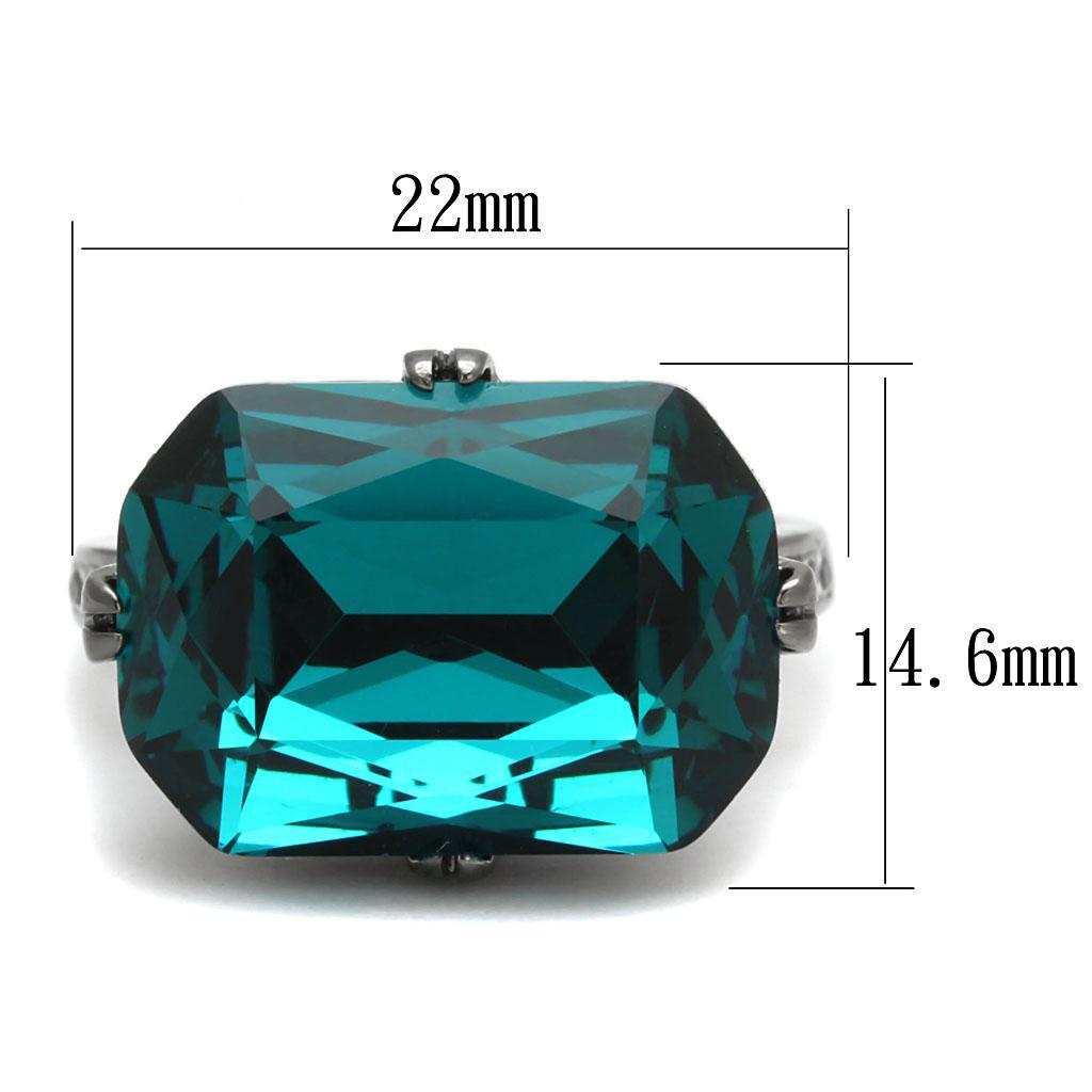 TK2998 - IP Light Black  (IP Gun) Stainless Steel Ring with Top Grade Crystal  in Blue Zircon - Joyeria Lady
