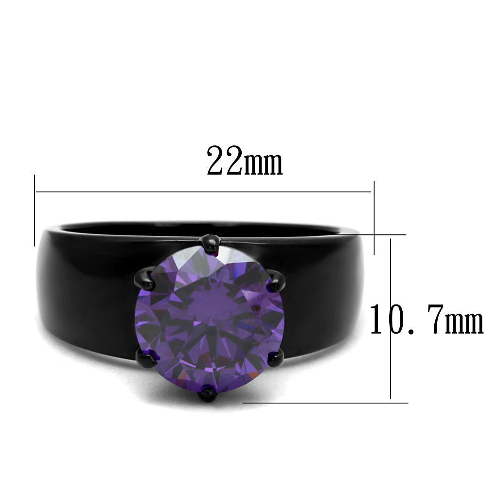 TK2999 - IP Black(Ion Plating) Stainless Steel Ring with AAA Grade CZ  in Amethyst - Joyeria Lady