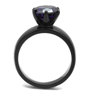 TK2999 - IP Black(Ion Plating) Stainless Steel Ring with AAA Grade CZ  in Amethyst