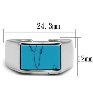 TK3000 High polished (no plating) Stainless Steel Ring with Synthetic in Sea Blue