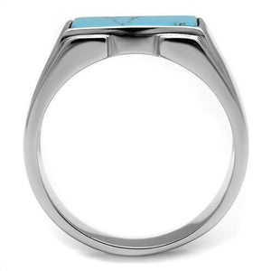 TK3000 High polished (no plating) Stainless Steel Ring with Synthetic in Sea Blue