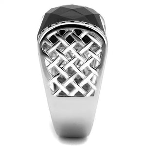 TK3016 High polished (no plating) Stainless Steel Ring with Synthetic in Jet