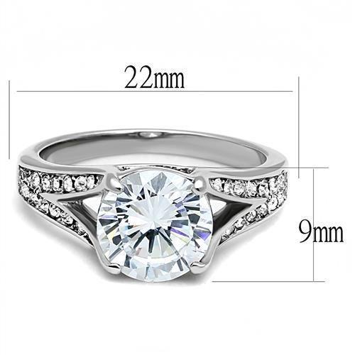 TK3020 - High polished (no plating) Stainless Steel Ring with AAA Grade CZ  in Clear - Joyeria Lady