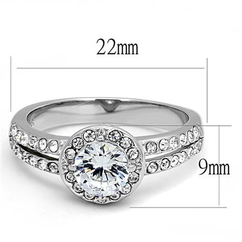 TK3021 - High polished (no plating) Stainless Steel Ring with AAA Grade CZ  in Clear - Joyeria Lady