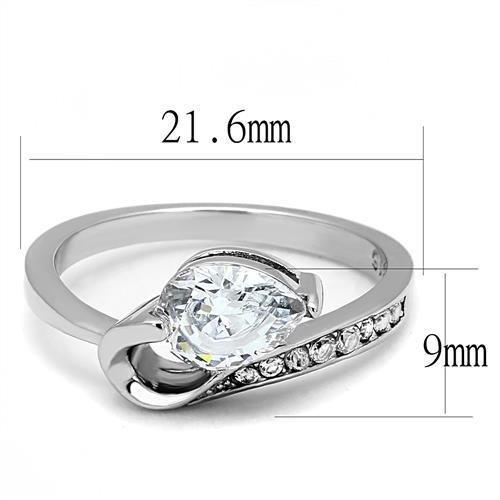 TK3022 - High polished (no plating) Stainless Steel Ring with AAA Grade CZ  in Clear - Joyeria Lady