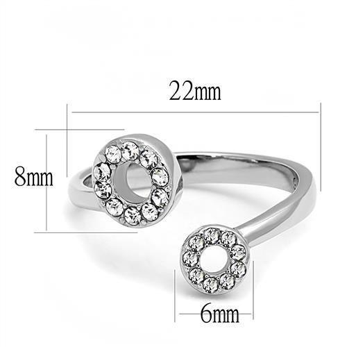 TK3025 - High polished (no plating) Stainless Steel Ring with Top Grade Crystal  in Clear - Joyeria Lady