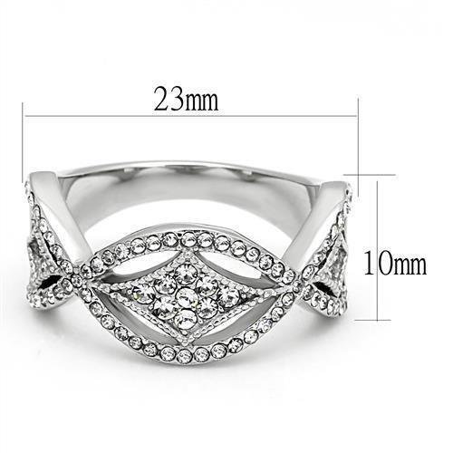 TK3027 - High polished (no plating) Stainless Steel Ring with Top Grade Crystal  in Clear - Joyeria Lady