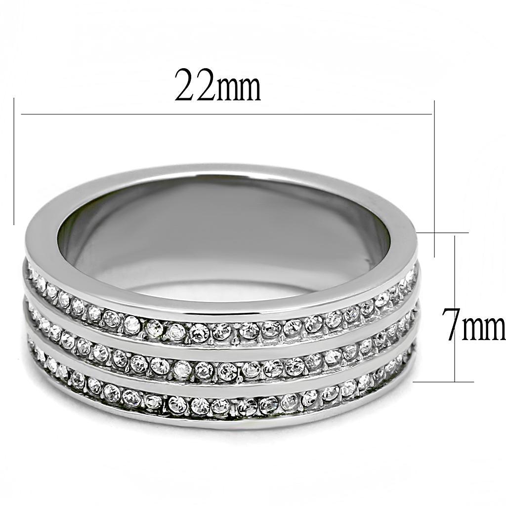 TK3028 - High polished (no plating) Stainless Steel Ring with Top Grade Crystal  in Clear - Joyeria Lady