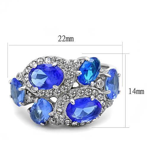 TK3030 - High polished (no plating) Stainless Steel Ring with Synthetic Synthetic Glass in Sapphire - Joyeria Lady