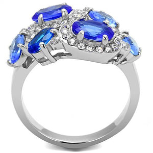 TK3030 - High polished (no plating) Stainless Steel Ring with Synthetic Synthetic Glass in Sapphire