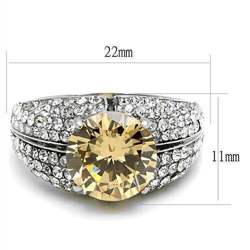 TK3031 - High polished (no plating) Stainless Steel Ring with AAA Grade CZ  in Champagne - Joyeria Lady