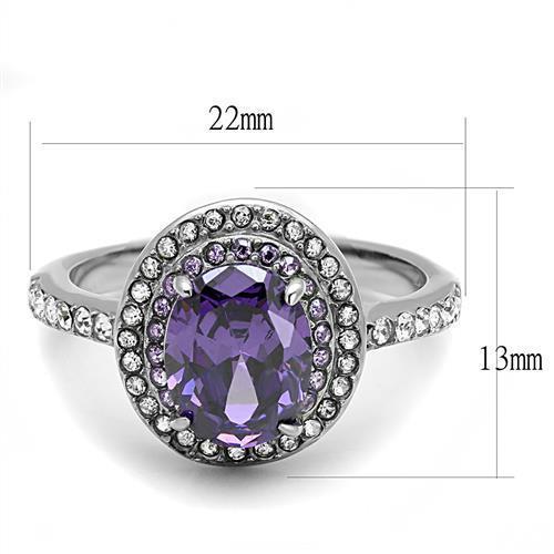TK3032 - High polished (no plating) Stainless Steel Ring with AAA Grade CZ  in Amethyst - Joyeria Lady