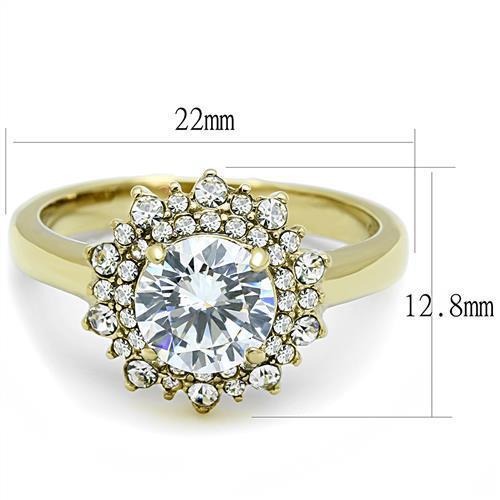 TK3035 - IP Gold(Ion Plating) Stainless Steel Ring with AAA Grade CZ  in Clear - Joyeria Lady