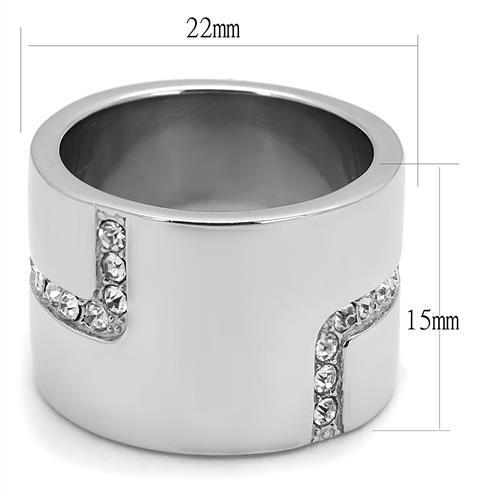 TK3040 - High polished (no plating) Stainless Steel Ring with Top Grade Crystal  in Clear - Joyeria Lady