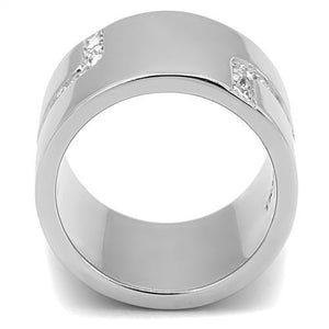 TK3040 - High polished (no plating) Stainless Steel Ring with Top Grade Crystal  in Clear