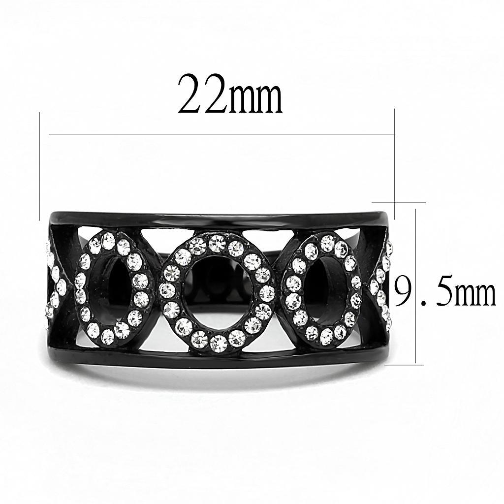 TK3046 - IP Black(Ion Plating) Stainless Steel Ring with Top Grade Crystal  in Clear - Joyeria Lady