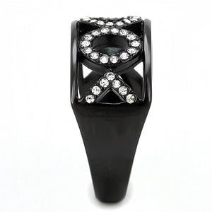 TK3046 - IP Black(Ion Plating) Stainless Steel Ring with Top Grade Crystal  in Clear