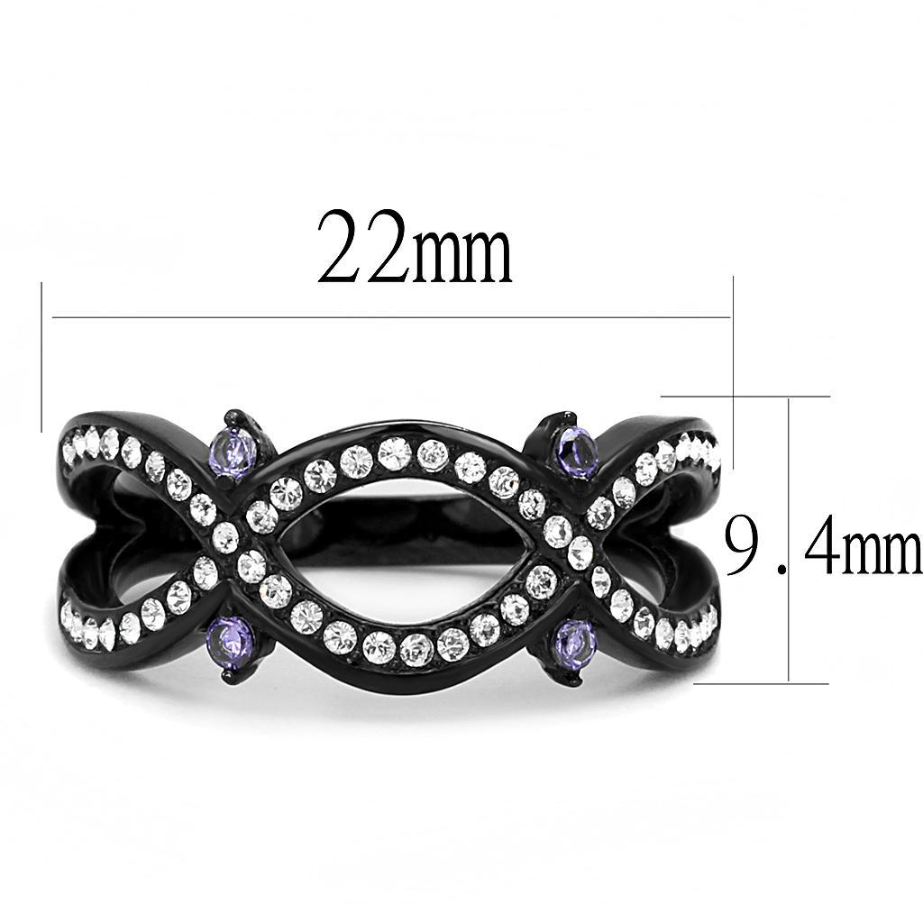 TK3047 - IP Black(Ion Plating) Stainless Steel Ring with AAA Grade CZ  in Amethyst - Joyeria Lady