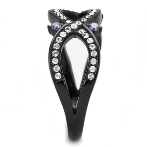 TK3047 - IP Black(Ion Plating) Stainless Steel Ring with AAA Grade CZ  in Amethyst