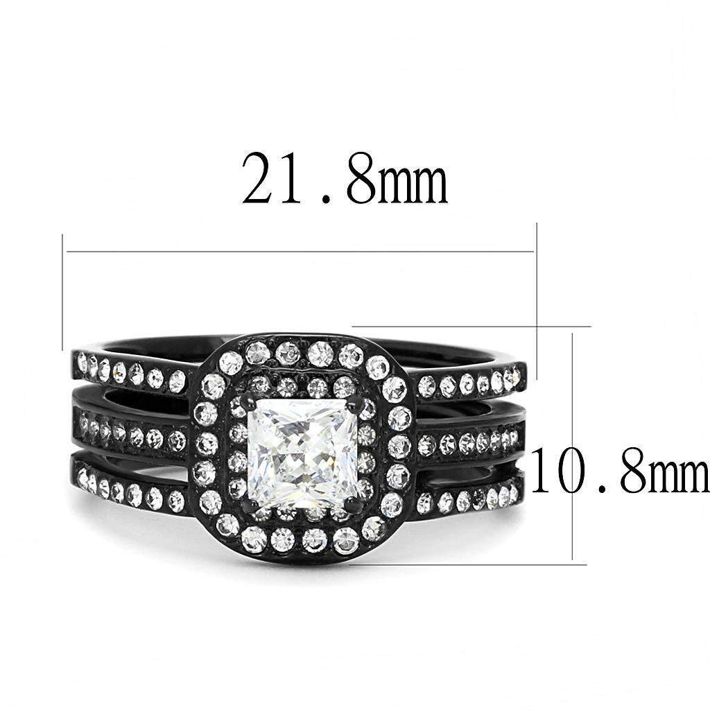 TK3048 - IP Black(Ion Plating) Stainless Steel Ring with AAA Grade CZ  in Clear - Joyeria Lady