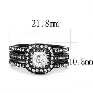TK3048 - IP Black(Ion Plating) Stainless Steel Ring with AAA Grade CZ  in Clear