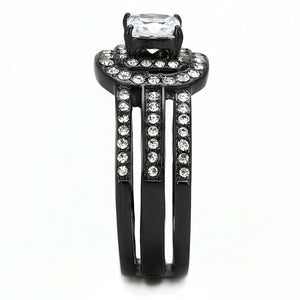 TK3048 - IP Black(Ion Plating) Stainless Steel Ring with AAA Grade CZ  in Clear