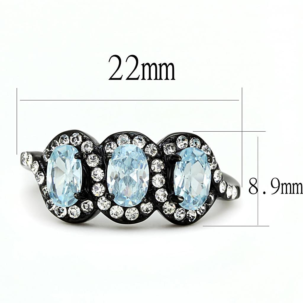 TK3050 - IP Black(Ion Plating) Stainless Steel Ring with AAA Grade CZ  in Sea Blue - Joyeria Lady