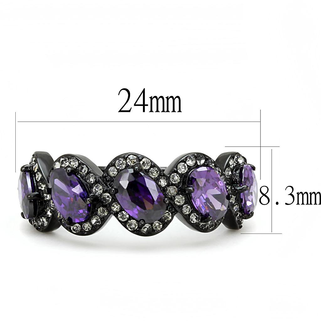 TK3051 - IP Black(Ion Plating) Stainless Steel Ring with AAA Grade CZ  in Amethyst - Joyeria Lady