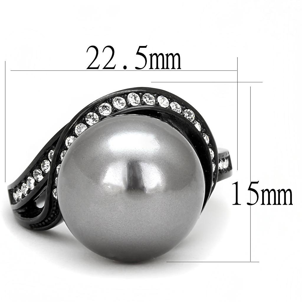 TK3052 - IP Black(Ion Plating) Stainless Steel Ring with Synthetic Pearl in Gray - Joyeria Lady