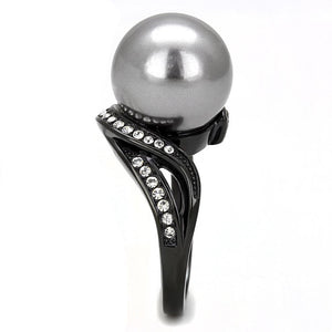 TK3052 - IP Black(Ion Plating) Stainless Steel Ring with Synthetic Pearl in Gray