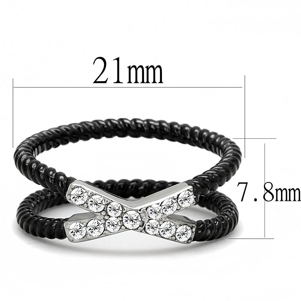 TK3053 - Two-Tone IP Black (Ion Plating) Stainless Steel Ring with Top Grade Crystal  in Clear - Joyeria Lady