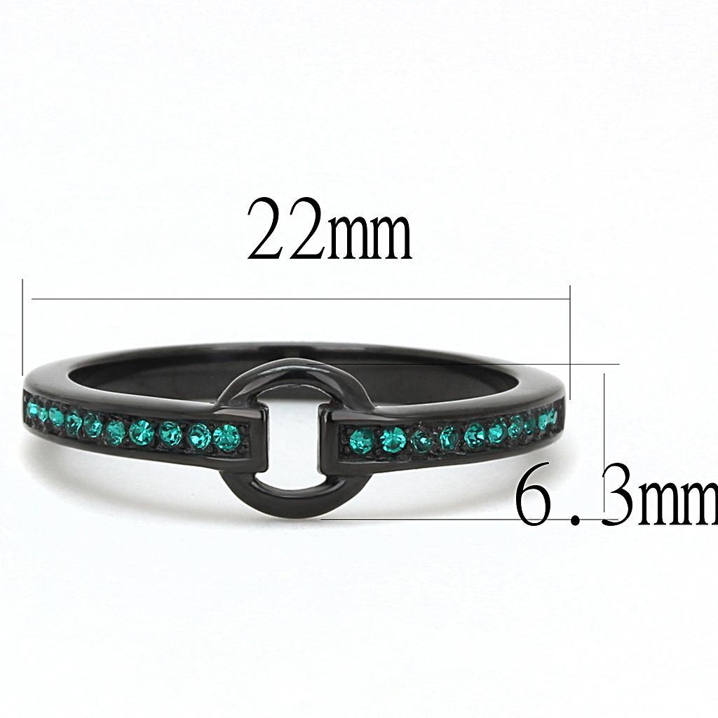 TK3055 - IP Black(Ion Plating) Stainless Steel Ring with Top Grade Crystal  in Emerald - Joyeria Lady