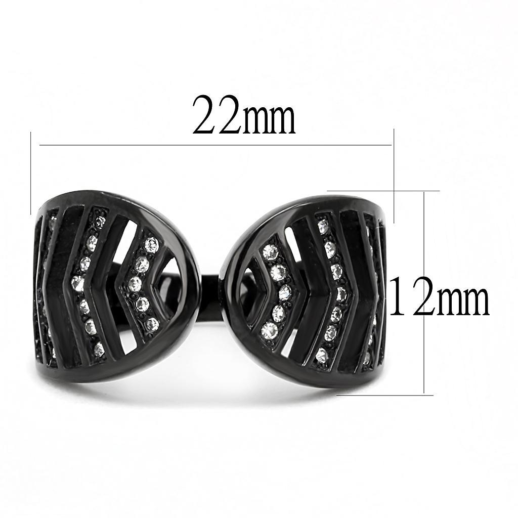 TK3056 - IP Black(Ion Plating) Stainless Steel Ring with Top Grade Crystal  in Clear - Joyeria Lady