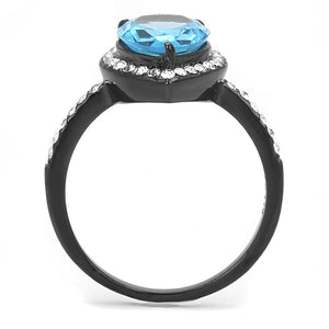 TK3057 - IP Black(Ion Plating) Stainless Steel Ring with Synthetic Synthetic Glass in Sea Blue