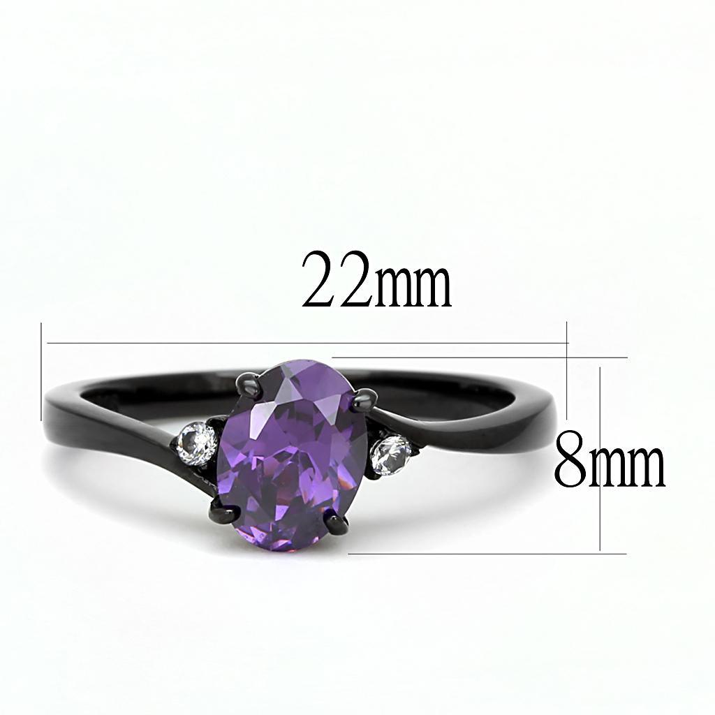 TK3063 - IP Black(Ion Plating) Stainless Steel Ring with AAA Grade CZ  in Amethyst - Joyeria Lady