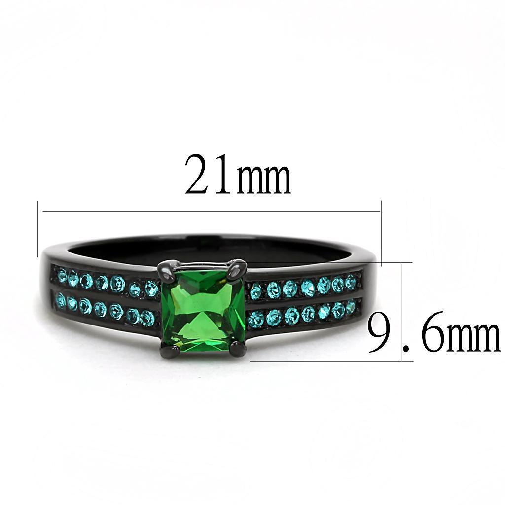 TK3064 - IP Black(Ion Plating) Stainless Steel Ring with Synthetic Synthetic Glass in Emerald - Joyeria Lady
