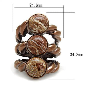 TK3081 - IP Coffee light Stainless Steel Ring with Semi-Precious Oligoclase in Multi Color