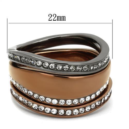 TK3082 - IP Light Black & IP Light coffee Stainless Steel Ring with Top Grade Crystal  in Black Diamond - Joyeria Lady