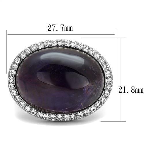 TK3083 - High polished (no plating) Stainless Steel Ring with Semi-Precious Amethyst Crystal in Amethyst - Joyeria Lady
