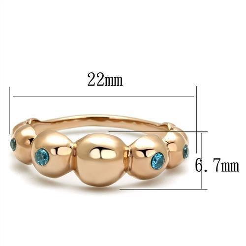 TK3088 - IP Rose Gold(Ion Plating) Stainless Steel Ring with AAA Grade CZ  in Sea Blue - Joyeria Lady