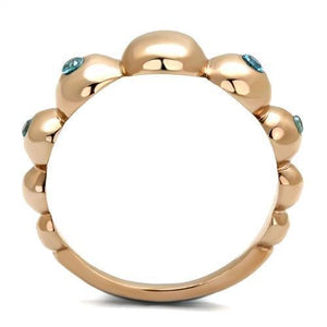 TK3088 - IP Rose Gold(Ion Plating) Stainless Steel Ring with AAA Grade CZ  in Sea Blue