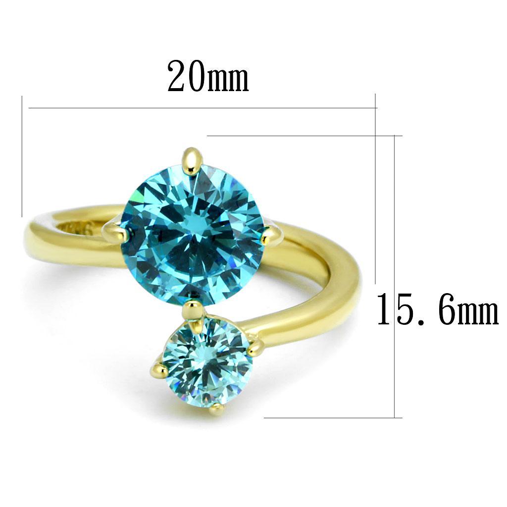 TK3092 - IP Gold(Ion Plating) Stainless Steel Ring with AAA Grade CZ  in Sea Blue - Joyeria Lady