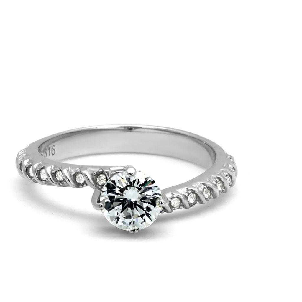TK3094 - High polished (no plating) Stainless Steel Ring with AAA Grade CZ  in Clear - Joyeria Lady