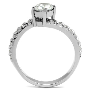 TK3094 - High polished (no plating) Stainless Steel Ring with AAA Grade CZ  in Clear
