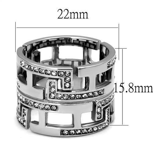TK3105 - High polished (no plating) Stainless Steel Ring with Top Grade Crystal  in Clear - Joyeria Lady