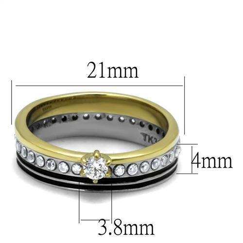 TK3108 - Two-Tone IP Gold (Ion Plating) Stainless Steel Ring with AAA Grade CZ  in Clear - Joyeria Lady