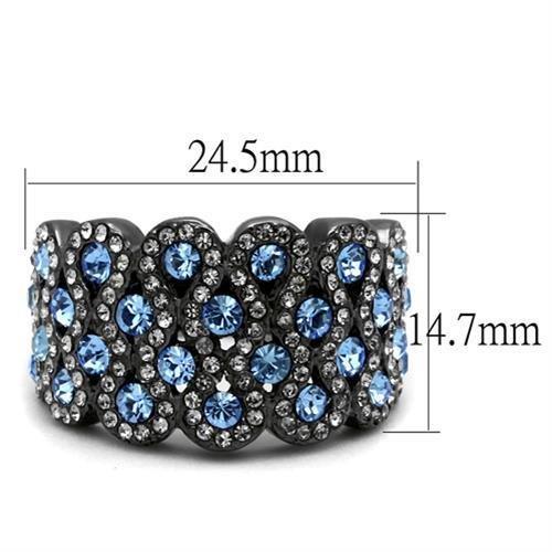 TK3111 - IP Light Black  (IP Gun) Stainless Steel Ring with Top Grade Crystal  in Light Sapphire - Joyeria Lady