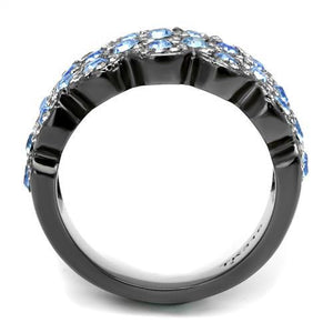TK3111 - IP Light Black  (IP Gun) Stainless Steel Ring with Top Grade Crystal  in Light Sapphire