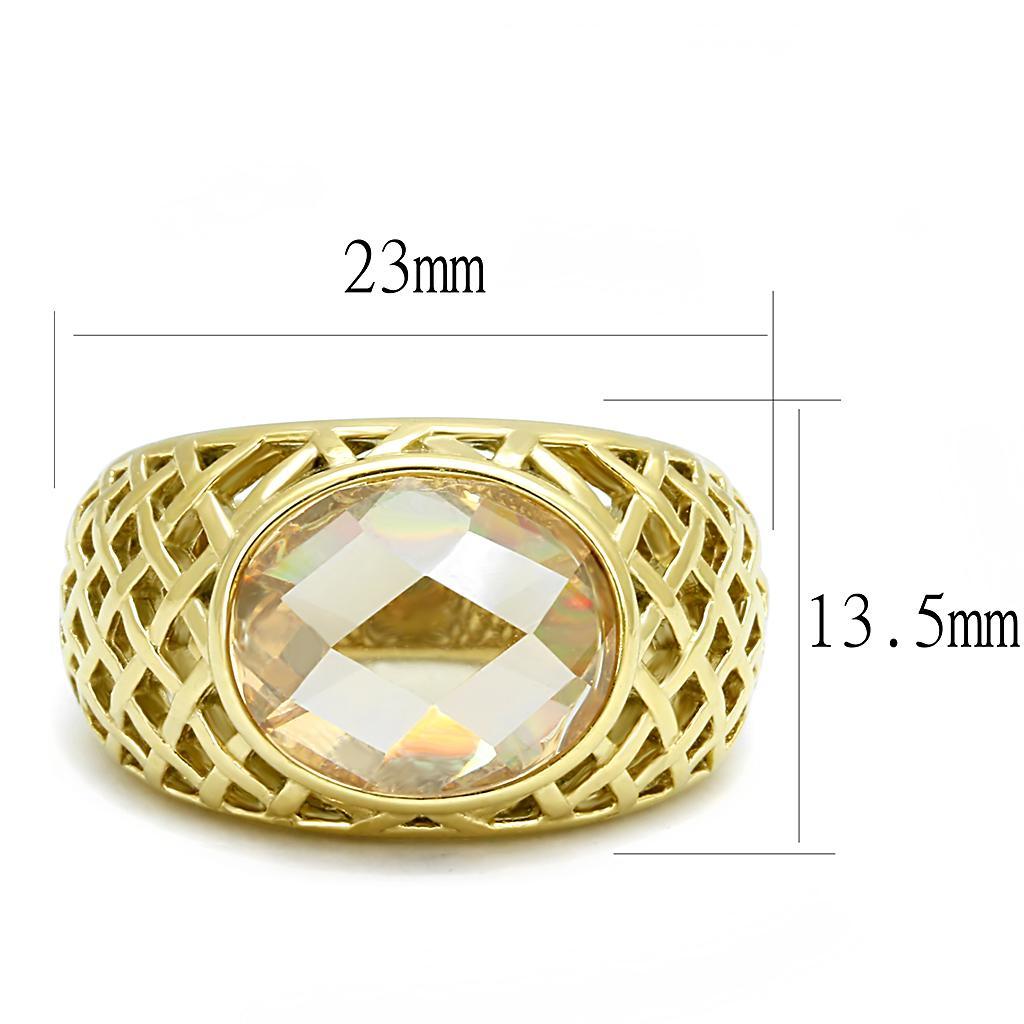 TK3122 - IP Gold(Ion Plating) Stainless Steel Ring with AAA Grade CZ  in Champagne - Joyeria Lady